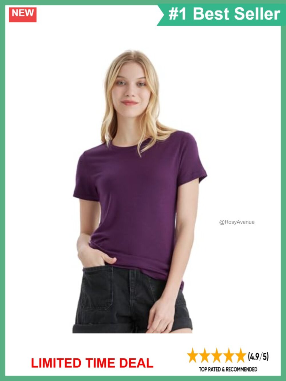 100% Merino Wool Base Layer Crew Neck Short Sleeve Tee Women